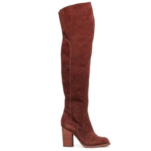 New Kelsi Dagger Brooklyn x Anthropologie Logan Over Knee 8.5 Brown Red Suede - Picture 3 of 12